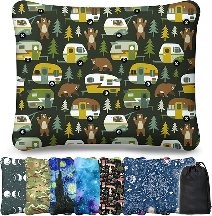 Inflatable Camping Pillow, Patterned Travel Backpacking Pillow, Lightweight & Portable Hiking Beach Pillow, Travel Camping Essential Accessories for Adult & Kids