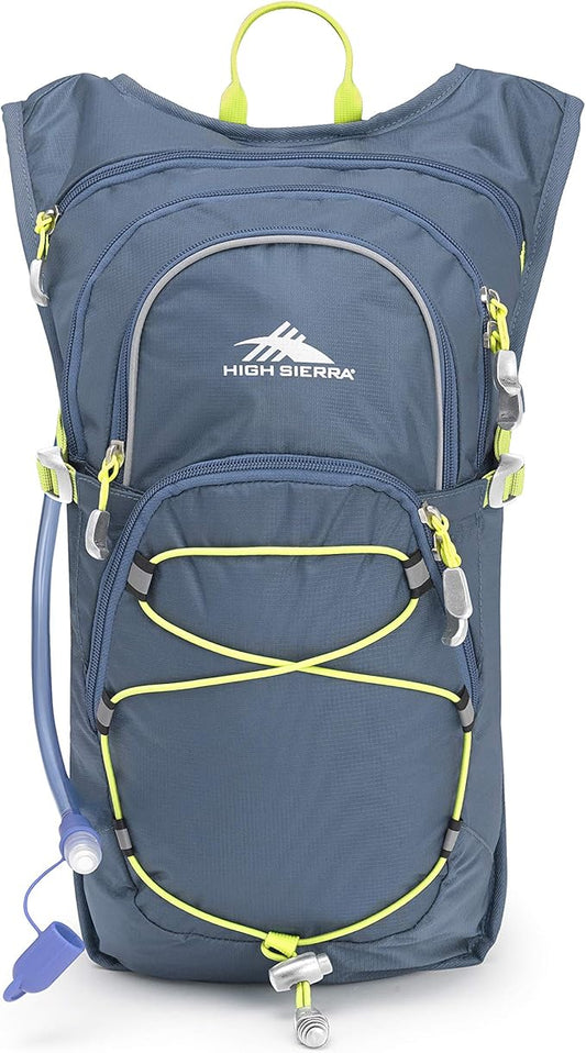 High Sierra HydraHike Hydration Backpack, Lightweight Running Backpack, Cycling, Hiking, for Men, Women & Kids, Graphite Blue/Mercury/Glow, 8L