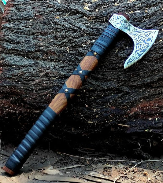 Handmade Viking Axe Real Carbon Steel Axe with Leather Sheath Camping Bearded Axes & Hatchets Hunting Axe Valentine's Day Gift, Camping & Hiking | Knives & Tools | Birthday Gift for him (VK-Ax-13)