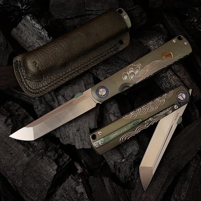 Handmade CPM-S35VN Powder Steel Japanese Pocket Knife, TC4 Titanium Alloy Handle, Camping and Hiking, Can be Gifted to Husband and Wife