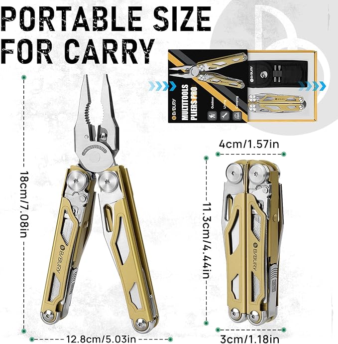 BIBURY Multitool Pliers Pro BI2045, Foldable Multitools with Replaceable Wire Cutters and Saw, Stainless Steel Multi Tool w/Upgraded Scissors and Screwdriver Set, Ideal for Camping, Fishing, Survival