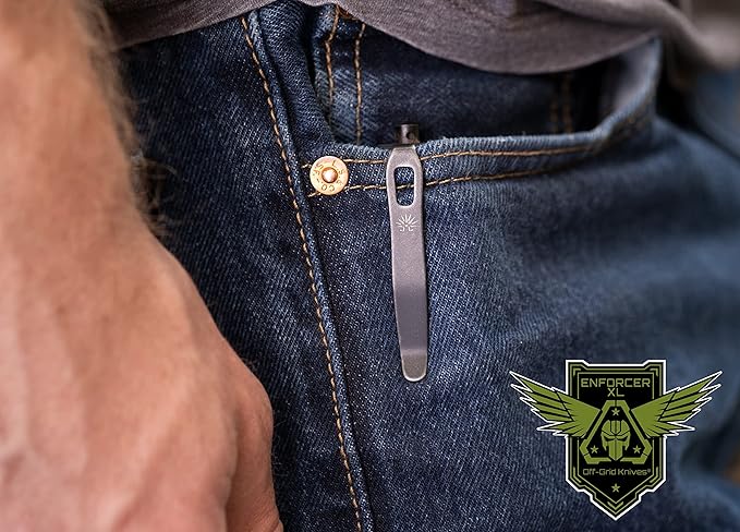 Off-Grid Knives - Enforcer XL Folding Knife w. 154CM Blade Steel, Tungsten Carbide Tip, Ceramic Bearings, Grippy G10, Oversized Handle, Deep Pocket Carry, Left & Right Hand