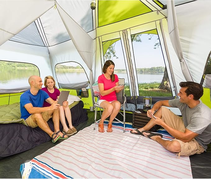 CORE Instant Cabin Tents | 6 Person / 9 Person / 10 Person / 12 Person Family Cabin Multi Room Pop Up Tents Car Camping | Included Storage Pockets for Camping Accessories