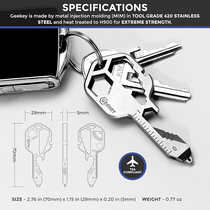 Multi-tool | Original Key Shaped Pocket Tool | Stainless Steel Keychain Utility Gadget | 16+ Tools | TSA Safe Multitool | Gift for Men, Women, Valentine's, Groomsmen, Birthday, Father