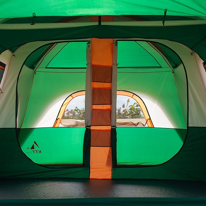 KTT Extra Large Tent 10-12-14 Person(Style-B),Family Cabin Tents,2 Rooms,3 Doors and 3 Windows with Mesh,Straight Wall,Waterproof,Double Layer,Big Tent for Outdoor,Picnic,Camping,Family Gathering