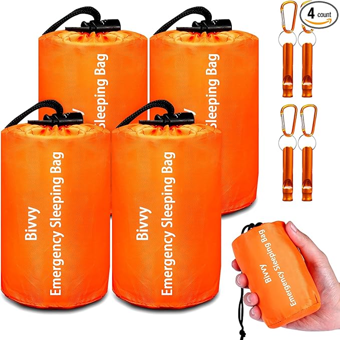 Emergency Sleeping Bag Survival Bag, Cymuber Portable Waterproof Thermal Bivy Sacks Tac Bivvy Bags,Camping Mylar Sleeping Bag Survival Gear Emergency Blankets Survival Shelter