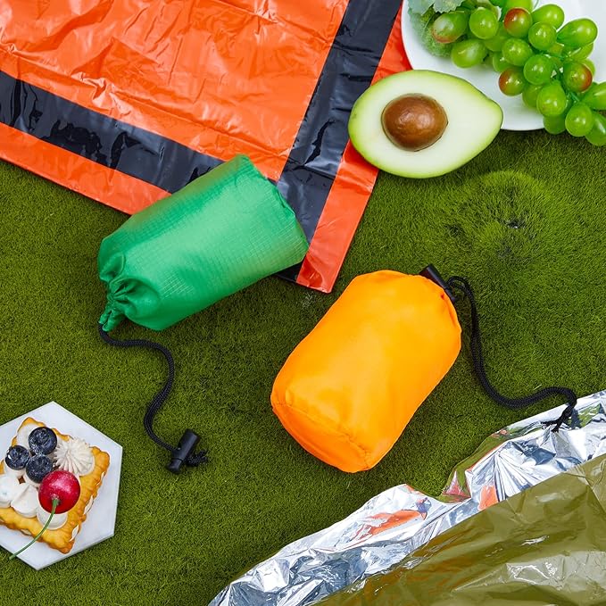 8 Pack Emergency Sleeping Bag Lightweight Thermal Survival Sleeping Bag Waterproof Emergency Blankets Portable Bivy Sack Survival Gear for Outdoor Camping Hiking Adventure, Green and Orange