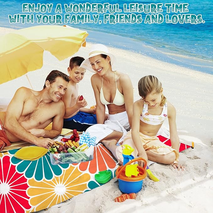 Beach Blanket Waterproof Sandproof 1-7 Adult Oversized 78 '' × 110 '' Lightweight Durable Compact Sand Free Beach Mat for Travel Camping Hiking Picnic Blanket Extra Large