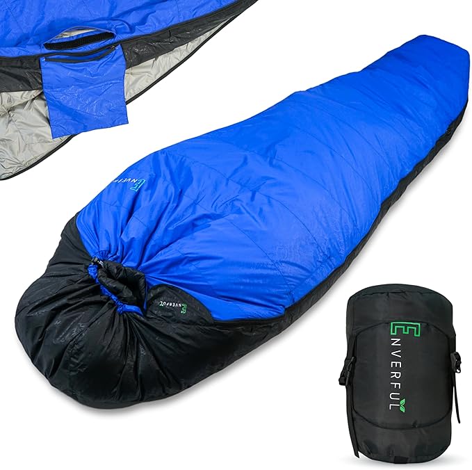 Duck Down Mummy Sleeping Bag for Adults – Cold & Warm Weather Sleeping Bags – Lightweight, Compact & Portable Camping – Sleep Bag for Hiking & Backpacking – Compression Carrying Bag