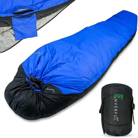 Duck Down Mummy Sleeping Bag for Adults – Cold & Warm Weather Sleeping Bags – Lightweight, Compact & Portable Camping – Sleep Bag for Hiking & Backpacking – Compression Carrying Bag