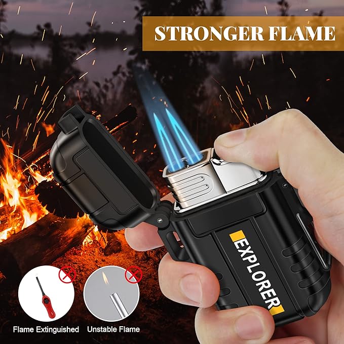 Torch Lighter, Double Jet Flame, Waterproof, Windproof, Refillable Butane Gas Lighters for Survival, Camping, Hiking, Grill