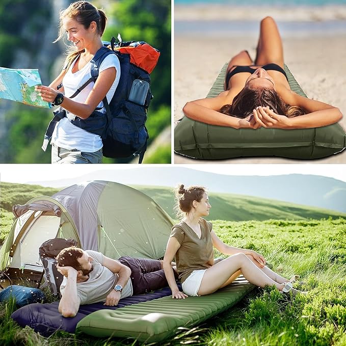 EULANT Self Inflating Camping Sleeping Pad with Pillow, Thick Inflatable Sleeping Pad with Built-in Pump, Ultralight Camping Air Mattress, Waterproof Sleeping Mat for Camping Backpacking Hiking Tent