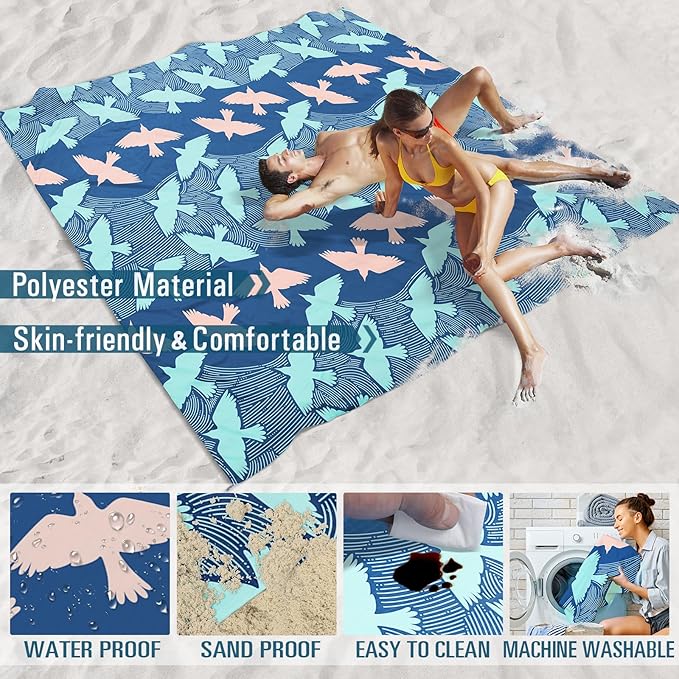 Beach Blanket Sandproof Waterproof 78''×110'' 1-7Adults Oversized,Compact Lightweight Durable Beach Mat for Travel Camping Hiking Picnic Blanket