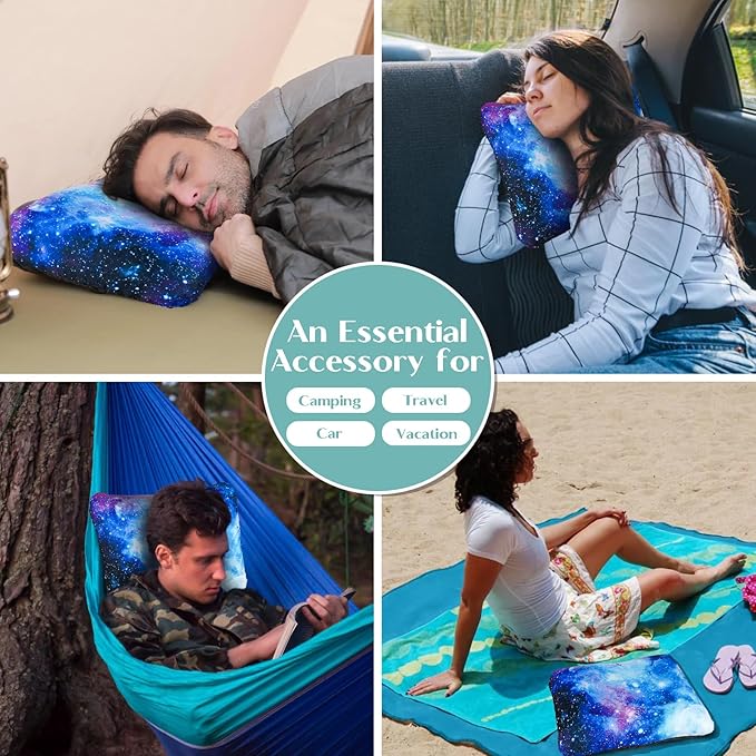 Inflatable Camping Pillow, Patterned Travel Backpacking Pillow, Lightweight & Portable Hiking Beach Pillow, Travel Camping Essential Accessories for Adult & Kids