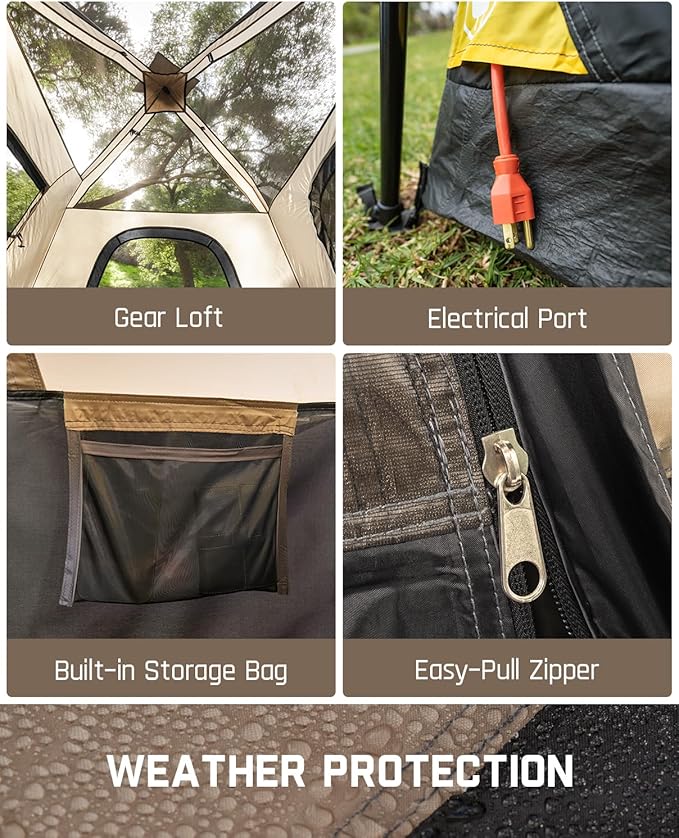 FanttikOutdoor Camping Tent 4/6/8/10 Person Instant Cabin Tent Setup in 60 Seconds with Rainfly & Windproof Portable with Carry Bag for Family Camping & Hiking