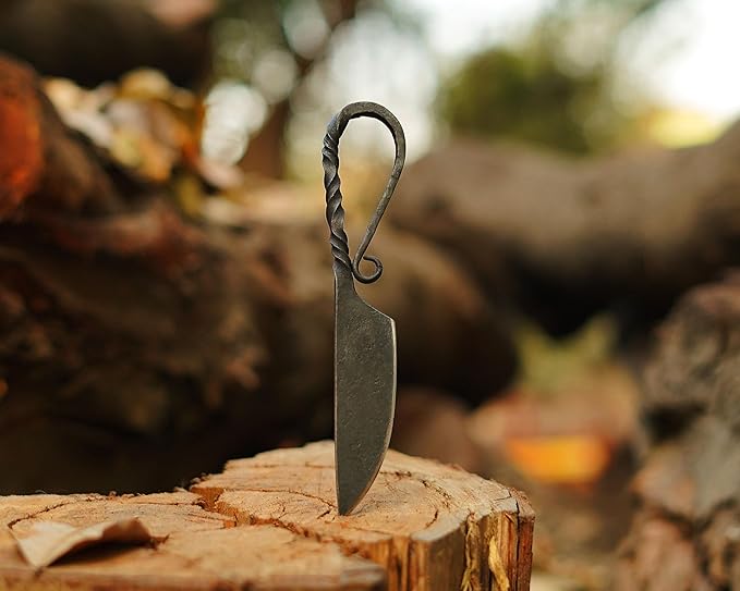 Handmade Viking knife - Hand Forged Celtic Pocket Knife - EDC Full Tang Predator Hunter Camping Knife - Hardened Blade Vintage Art Collection - Carbon Steel Necklace Knife with Sheath