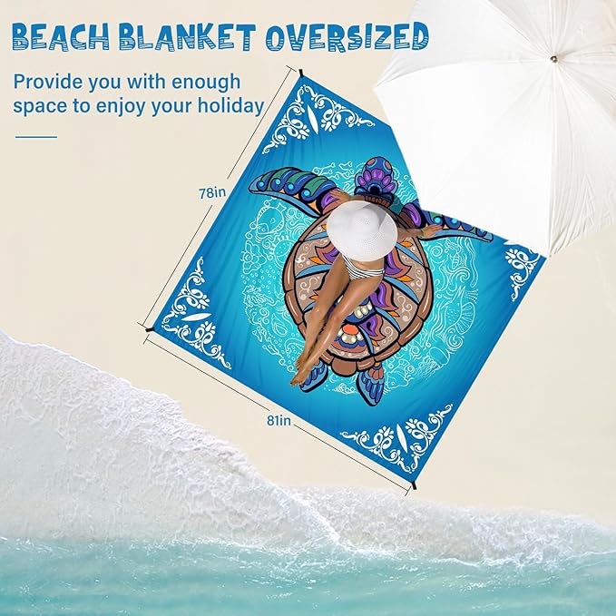 Beach Blanket Waterproof Sandproof 1-7 Adult Oversized 78 '' × 81 '' Lightweight Durable Compact Sand Free Beach Mat for Travel Camping Hiking Picnic Blanket Extra Large
