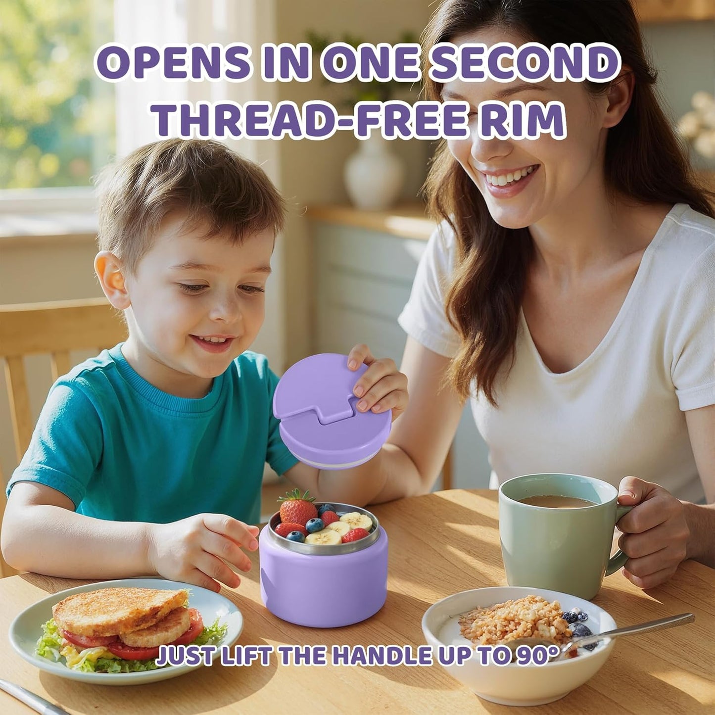 14.5oz Soup Thermo for Hot Food Kids Vacuum Insulated Food Jar Twist-Free Soup Thermo for Hot Food Kids Leakproof Stainless Steel Wide Mouth Lunch Container (Purple)