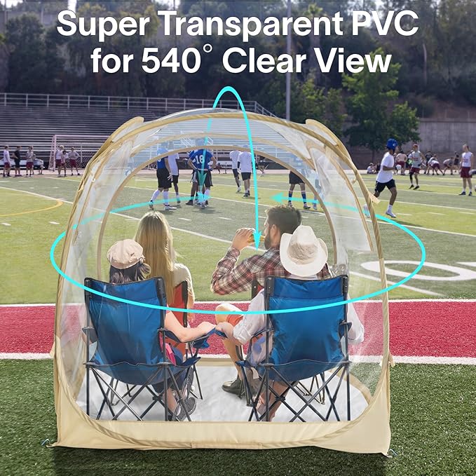 EighteenTek Pod All Weather Sports Tent with Sealed Floor - Instant Tent Shelter - Outdoor Bubble Tent - Rain Tent Camping Sun Shelter Pop Up Clear, Patent Pending for Sports Events Fishing Cheering
