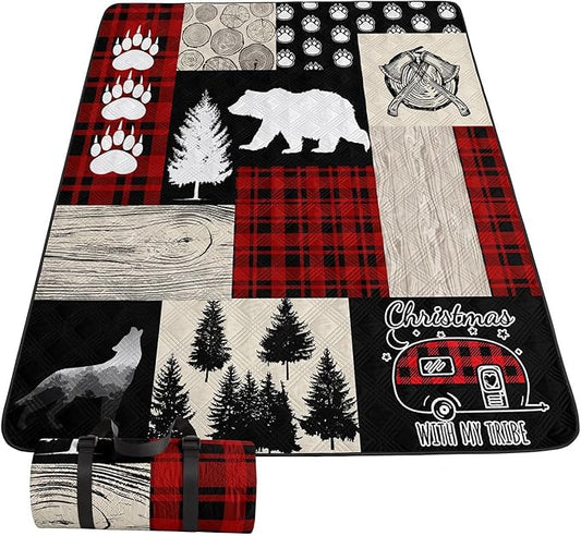 Outdoor Picnic Blanket Portable Ultrasonic Waterproof Picnic Mat Jungle Theme Printed Camping Beach Mat for Sand and Wet Grass Hiking (Jungle Theme L)