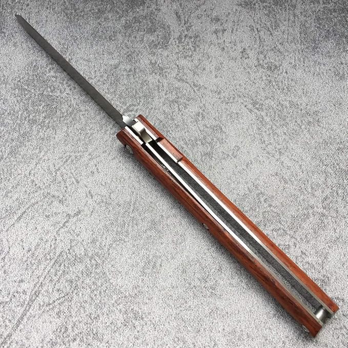 Folding Knife Small Portable Flipper, Ball Bearing, Liner Lock, Wooden Handle, Leather Sheath, for Outdoor, EDC, Collection, Gifts (Tanto Blade)