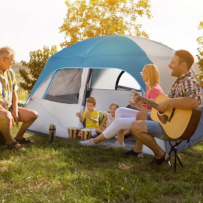 Camping Tent, Tent for Camping, Easy Set up Camping Tent for 6 Person Outdoor Traveling, Light Blue