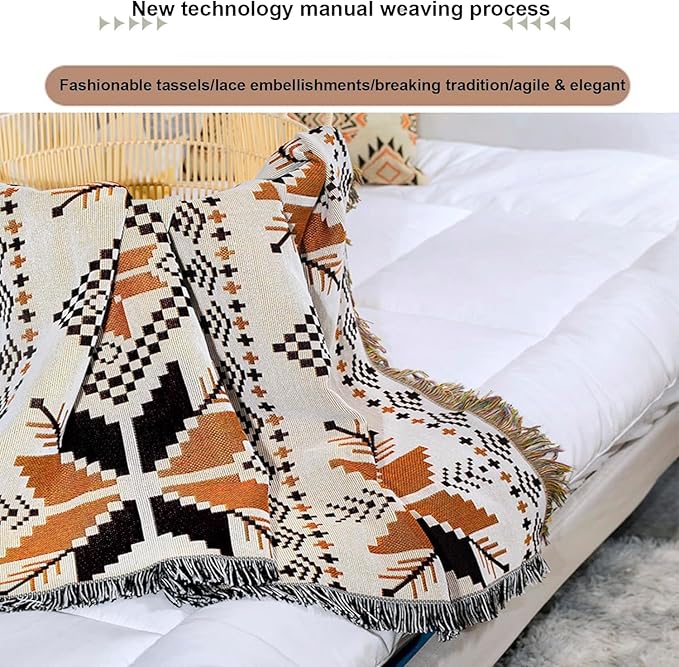 Authentic Large Mexican Blanket, Handwoven Yoga Blanket, Beach Blanket, Damp Proof Camping mat Tapestry, Suitable Hotels, and Restaurants, Brown