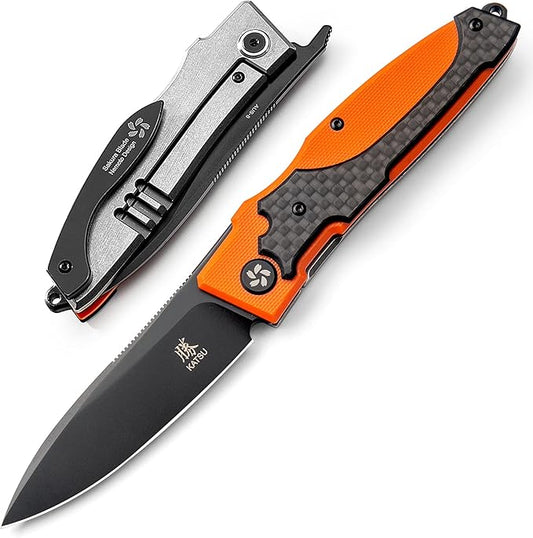 KATSU Japanese Folding Pocket Knife, Sakura Blade Nemoto Design (Orange G10)