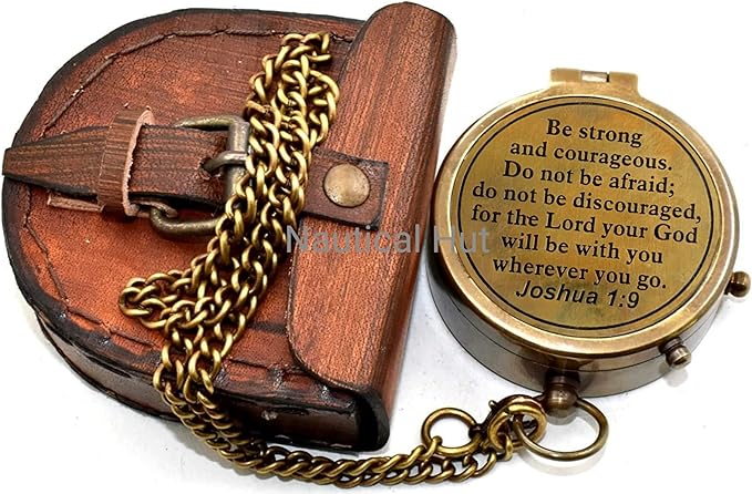 Compass Your Tommy Your Tubbo Brass Pocket Compass with Leather Carry Case, Compass with Chain, Pirates Compass, Engravable Gift Compass, Camping Compass