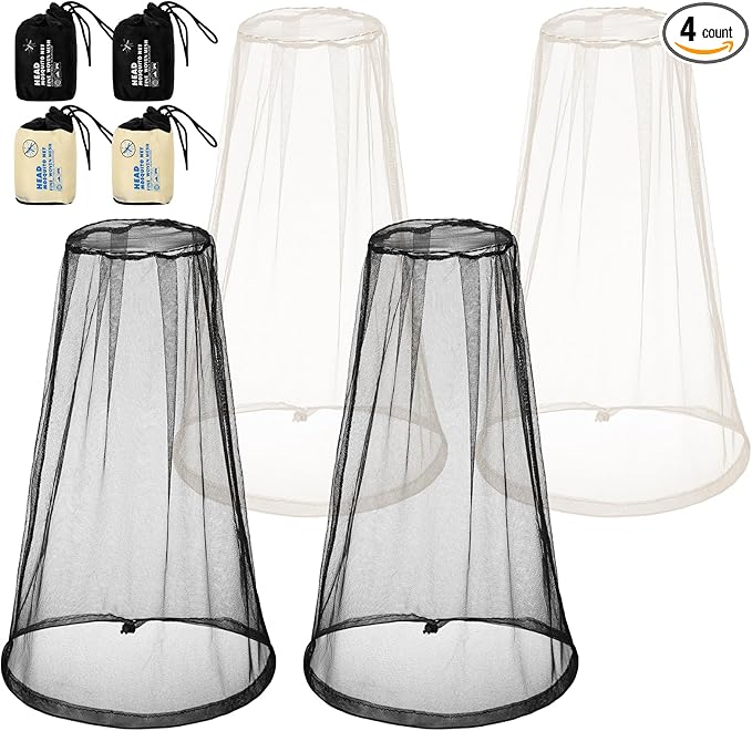 HESTYA 4 Pack Mosquito Net Mesh for Head Face Neck Fly Netting Hood from Bugs Gnats No See Net with Carry Bags for Outdoor