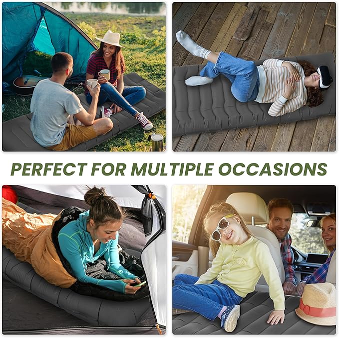 ropoda Upgraded Extra Thickness 6'' Inflatable Sleeping Pad with Pillow, Built-in Foot Pump, 77''*27'' Camping Pad with Carry Bag, Ultralight & Compact Camping Mat Pad for Hiking, Grey