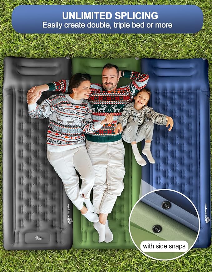 Extra Thick 5 Inch Camping Sleeping Pad - Self Inflating Sleeping Pad with Pillow, Camping Mattress Pad with Foot Pump, Sleeping Pad Mat for Camping Backpacking, Hiking, Traveling (Blue)