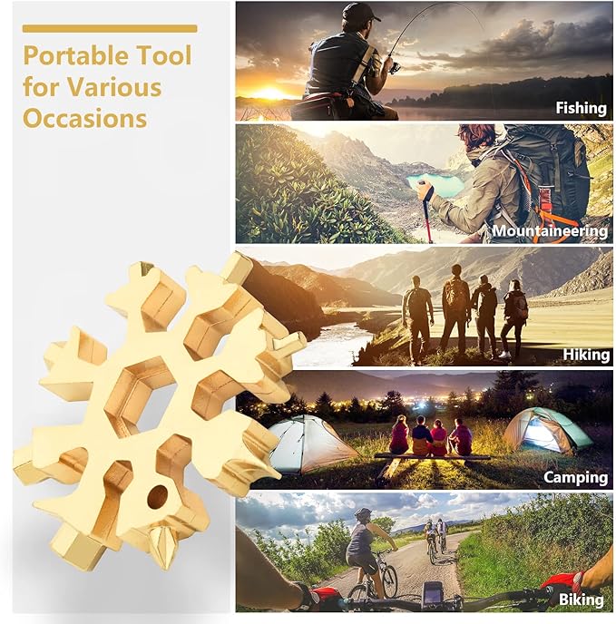 Snowflake Multitool, 2Pcs 18 in 1 Snowflake Multi tool Stainless Steel Snowflake Tool with Keyring(Gold)