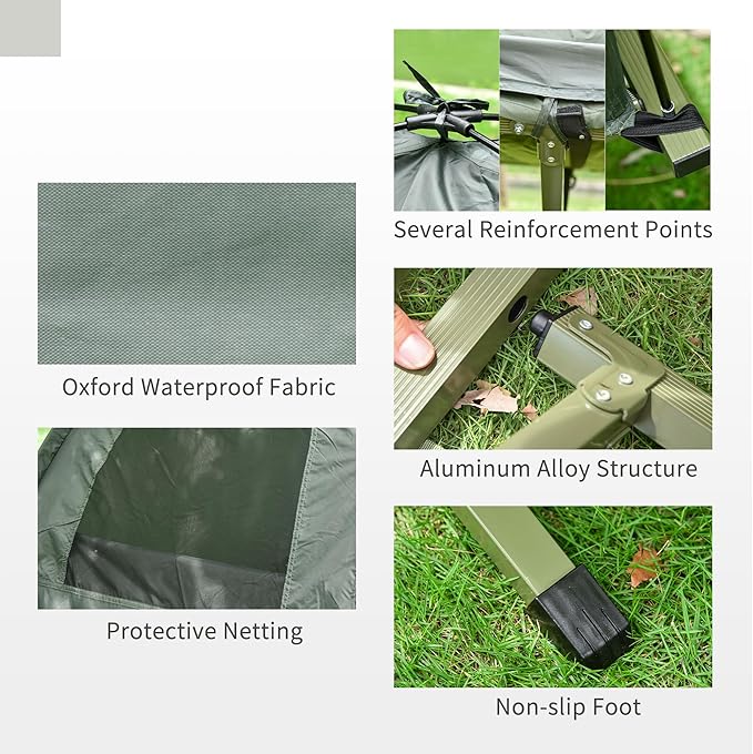 Outsunny Multifunctional Folding Camping Cots for Adults, Elevated Tent with Sleeping Bag, Thick Air Mattress Pad, Portable Single Sleeping Cot Camping Bed