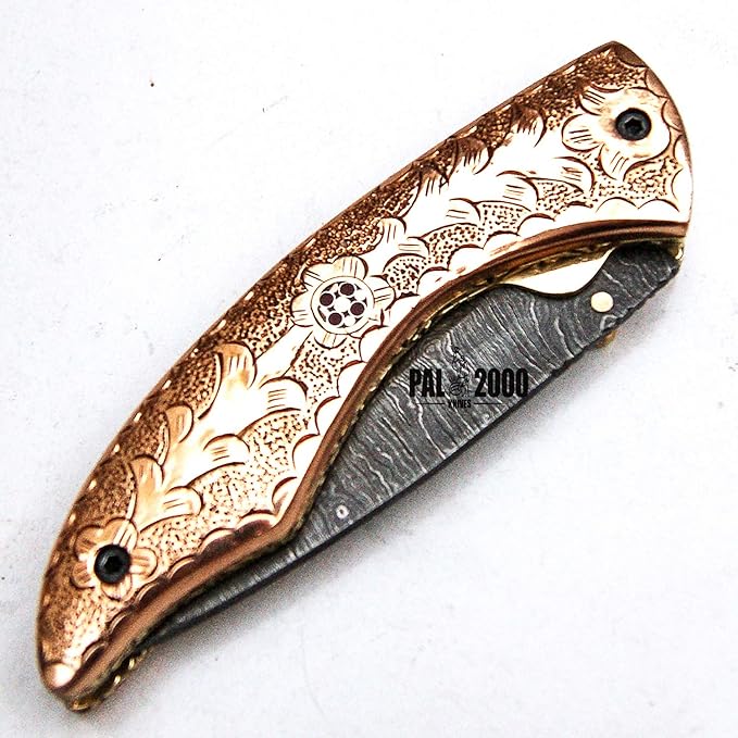 PAL 2000 KNIVES FK-9451 Folding Pocket Hunting Knife Custom Handmade Damascus Steel Blade