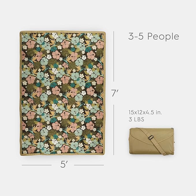 Little Unicorn Outdoor Family Picnic & Beach Blanket, Water-Resistant, Compact Fold, Large Size, 5 x 7 feet, (Hibiscus)