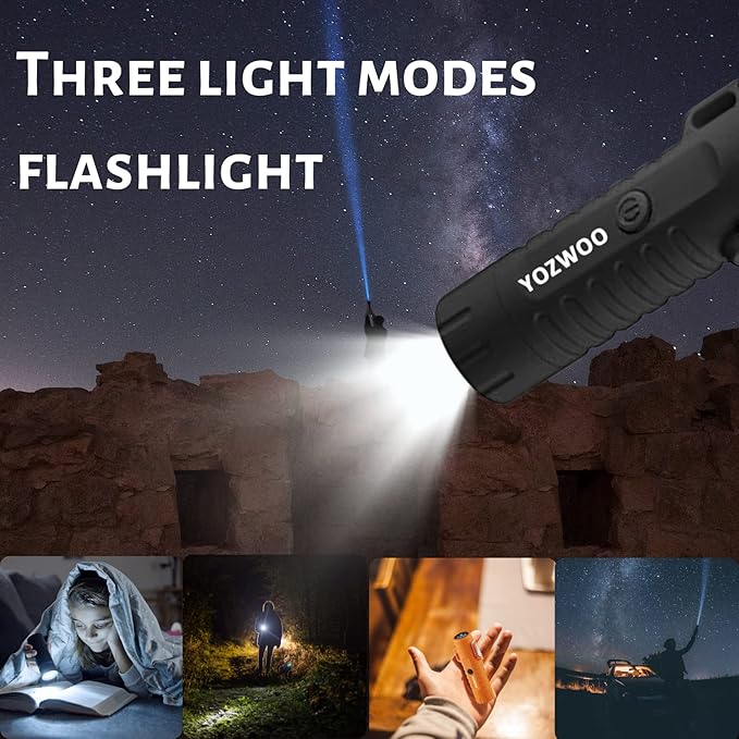 YOZWOO Electronic Lighter Rechargeable USB Lighter Plasma Dual Arc Lighter Flameless Windproof Waterproof Lighter with Flashlight Compass Lanyard for Outdoor Camping Survival Tactical Gear（Black）