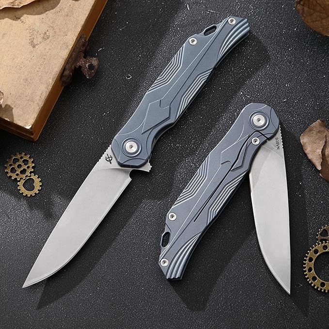 EDC Pocket Folding Knife, S35VN Blade Folding Knife, Blue Titanium Handle, Lined Locking Construction, Suitable for Men and Women's Daily Carry, Lightweight and Practical.