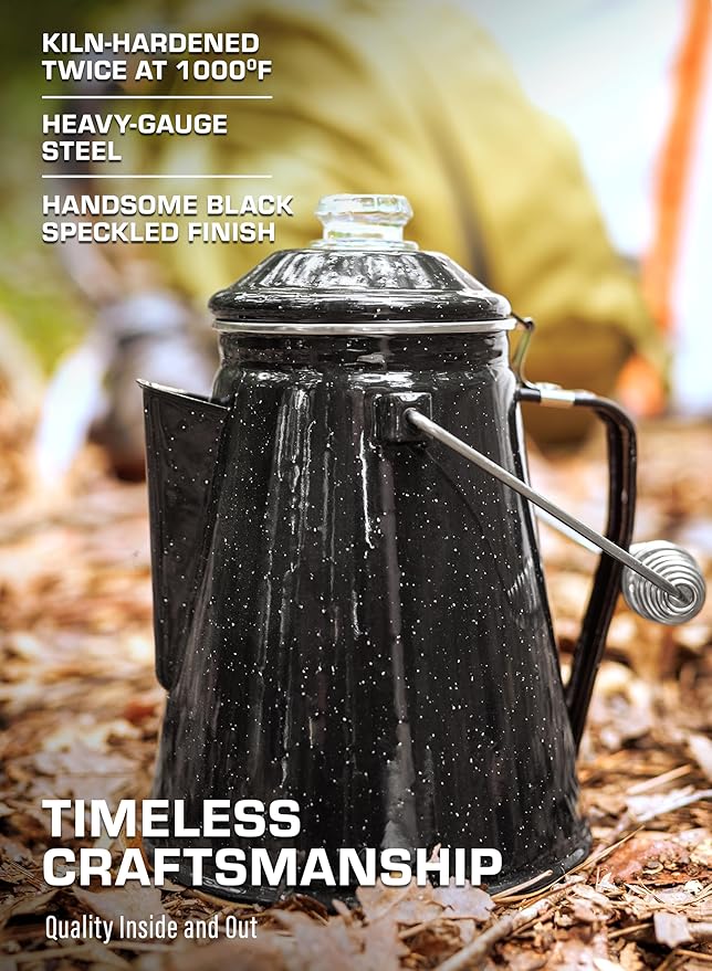 COLETTI Classic Percolator Coffee Pot — Coffee Percolator, Camping Kettle – The Original Camping Coffee Pot, Now Modernized – For Campsite Brewmasters Everywhere [Black Enamel, 12 Cup]