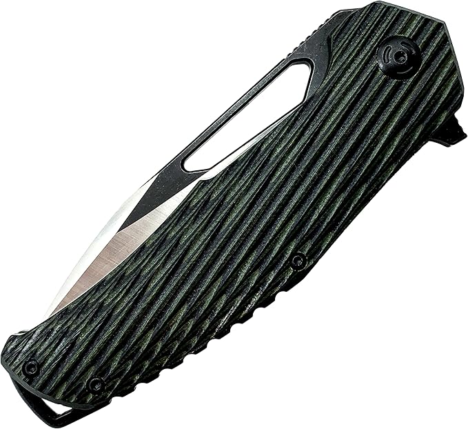 Chibs EDC Folding Knife 3.5” Stainless Steel Blade - Textured Two-Tone G10 Scales Handle Everyday Carry Adventure Flipper Deep Reversible Pocket Clip (Green/Black) (AUB09VCHYCPT)
