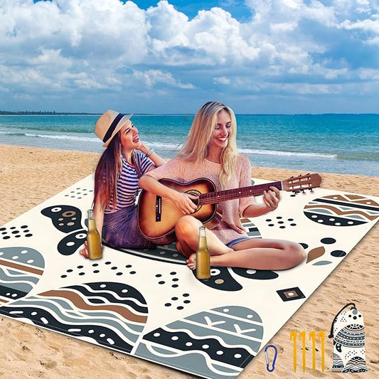 Large Beach Blanket Waterproof Sandproof 79"x 83" for 1-4 Adults,Quick Drying Beach Mat,Lightweight & Durable,Beach Essentials for Family Beach Camping Travel Picnic (Line Turtle)