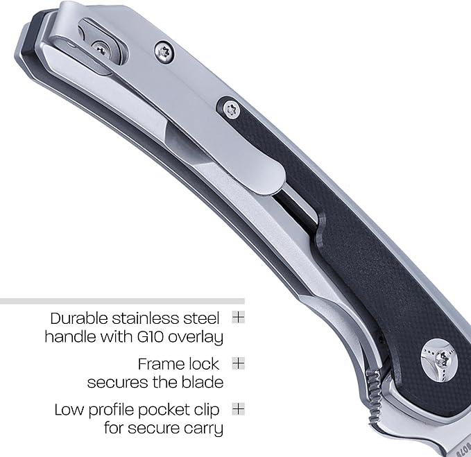 CRKT Padawan Everyday Carry Folding Knife: Wharncliffe with 14C28N Steel Blade, Stainless Steel Handle w/G10 Overlay, Frame Lock, 6075