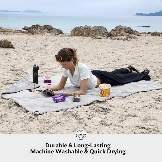 STOVER Multipurpose Outdoor Fleece Blanket, Lightweight, Compact, and Warm for Stadium, Camping, Picnics, Beaches - Wearable, Windproof and Water Resistant (Grey)