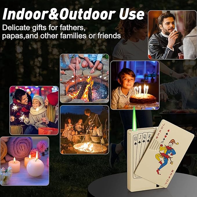 Jet Torch Lighter, Ace Card Green Flame Lighter, Metal Poker Design Windproof Refillable Butane Cool Lighter, Outdoor, Indoor, Camping, BBQ, Candle, Birthday, Gift for Men/Women (Without Gas)