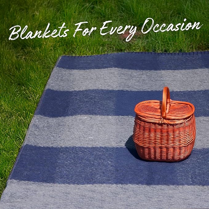 M MCGUIRE GEAR Warm Wool Bunkhouse Plaid Blanket for Camping, Home, Survival, or First Aid, 64" x 90" (Gray/Navy)