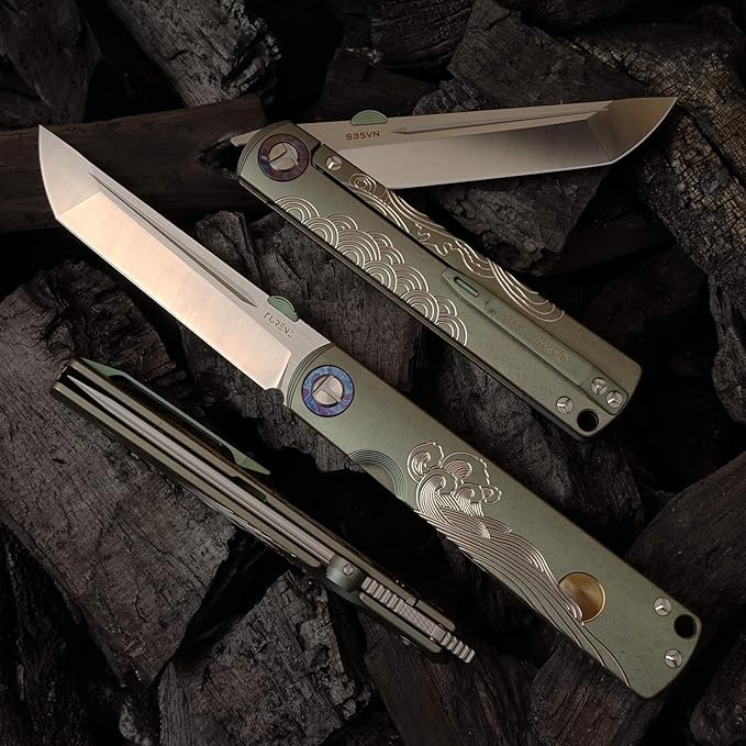 Handmade CPM-S35VN Powder Steel Japanese Pocket Knife, TC4 Titanium Alloy Handle, Camping and Hiking, Can be Gifted to Husband and Wife