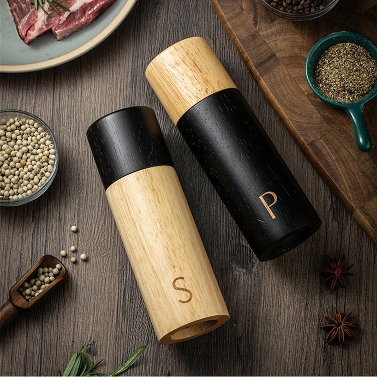 1pc Kitchen Household Manual Seasoning Bottle Oak Pepper Grinder (7” Black lid (Color Box Packaging))