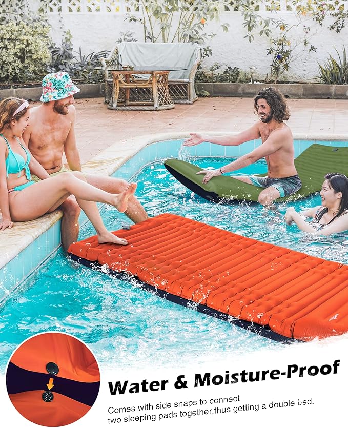 Megior Camping Sleeping Pad, Extra Thickness 4 Inch Inflatable Sleeping Mat Lightweight Waterproof Camping with Built-in Pump Air Mattress for Backpacking, Hiking, Tent, Traveling, Orange