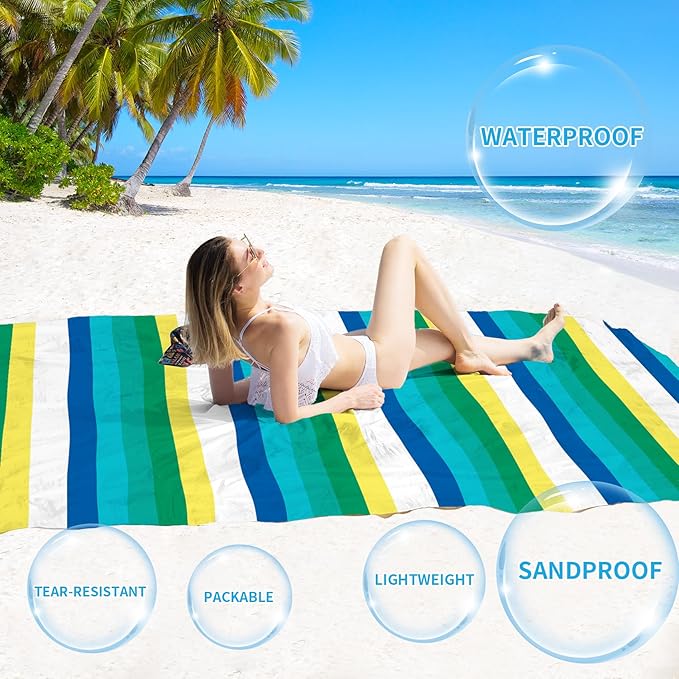 BYDOLL Beach Blanket Sandproof Waterproof 78''×110''1-7 Adults Compact Lightweight Oversized Beach Blanket Large Picnic Mat Beach Blanket for Travel Camping Hiking Picnic