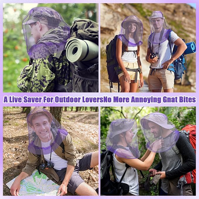 HESTYA 4 Pack Mosquito Net Mesh for Head Face Neck Fly Netting Hood from Bugs Gnats No See Net with Carry Bags for Outdoor